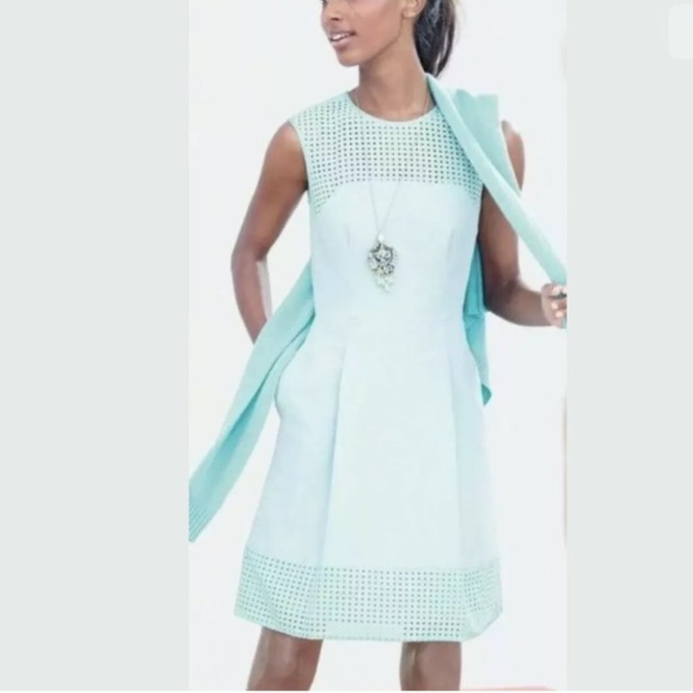 J. Crew Women's Size 10 Perforated Cocktail Dress Silk Blend Mint Green Short